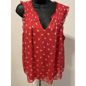 Elle Womens M Blouse Sleeveless Flamingo Theme Lined V- Neck